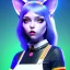 Placeholder: waitress teenager, cat ears latex headband, rounded face, black short hair, blue makeup, striped shirt, vibrant color, highly detailed, gradient background, concept art, smooth, 16 bit, unreal engine 5, god rays, ray tracing, RTX, lumen lighting, ultra detail, volumetric lighting, 3d, finely drawn, high definition, high resolution.