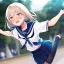 Placeholder: Clear focus,High resolution,High quality, An anime girl,Sailor uniform, jumping, sweating