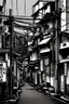 Placeholder: Tokyo alley, greyscale