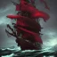 Placeholder: a pirate warrior in dark red and black on the mast of a ship, a highly detailed illustration, background of giant crashing ocean waves, realistic render, 8 k, micro detail, intricate, elegant, centered, digital painting, Artstation, smooth, sharp focus, illustration, artgerm, tomasz alen kopera, peter mohrbacher, donato giancola, joseph christian leyendecker, wlop, boris vallejo