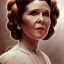 Placeholder: hyperspace background, complete and photo realistic detailed head to waist stunning photo realistic portrait of carrie fisher as Princess Leia in star wars with photo realistic updo hair by Mandy Jurgens and mucha and Richard Schmid and chuck close and chie yoshii, extraordinary and detailed ceremony dress of star wars,brown eyes