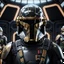 Placeholder: star wars bald male corellian pilot wearing dark gunmetal grey and black First Order special forces TIE pilot armored flightsuit and helmet with gold trim inside the jedi temple, centered head and shoulders portrait, hyperdetailed, dynamic lighting, hyperdetailed background, 8k resolution, volumetric lighting, light skin, fully symmetric details