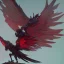 Placeholder: a detailed illustration of a black and red phoenix sitting on a branch of a tree, phoenix wallpaper, luminescent body, glinting wings, full body, symmetrical body, realistic, glowing wings, sharp focus, meticulously detailed, soft evening sky, 64k