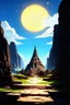 Placeholder: Ancient digital temple of Satoshi, golden sunset over blockchain ruins, mysterious and powerful anime setting