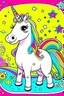 Placeholder: kids illustration, an unicorn image, cartoon style, thick line, low details, vivid color