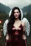 Placeholder: Liv Tyler has angel wings and lucifer series She has beautiful eyes. Her hair flies in the air., closed eyes, rtx, reflection, 8k, glow, winning photography, caustics