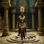 Placeholder: [high res photo 8K by Ray Harryhausen for Pan's Labyrinth (2006)] In the heart of a pyramid, afro Nefertiti is clad in a revealing bandages, her flesh is warm and radiates magic energy, with her feet on the cold tiles of the temple, the braids of her hair end in snakes