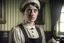 Placeholder: ww1 sad maid talking close-up standing up looking to the camera, ww1 mansion room background