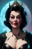 Placeholder: Ava Gardner as evil queen in black leather, busty, cleavage, curvy, angry, stern look. character design by cory loftis, fenghua zhong, ryohei hase, ismail inceoglu and ruan jia. unreal engine 5, artistic lighting, highly detailed, photorealistic, fantasy