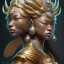 Placeholder: Sango fantasy, fantasy magic, intricate, sharp focus, illustration, highly detailed, digital painting, concept art, matte, art germ and Paul Lewin and Kehinde Wiley, masterpiece Indonesian lady head bronze tiger Asian African girl nice breast Hawaiian hair turquoise silver waves