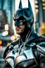 Placeholder: Excited Photography A picture cyber mechines Batman,with surface coated chrome polished details, city background