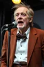 Placeholder: an old performer from a punk band, now he is wearing a brown suit and boring clothes