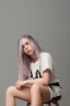 Placeholder: Billie Eilish, sitting on a chair, Black Short Dress, high detail, realistic, 8k