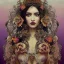 Placeholder: portrait,"Insanely detailed photograph of a beautiful Queen of the Dark Goddess,gorgeous clean face,intricate mask, highly intricate dress,intricately designed colorful flowers in hair,elegant, highly detailed hair, digital painting, artstation, concept art, smooth, sharp focus, illustration, art by artgerm and greg rutkowski and alphonse mucha, 8 k,looking downward,album cover art,fantasy