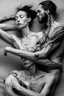 Placeholder: Multiple entanglements between a twisted thin piece of cloth as part of many twisted and spiraling branches disappearing into the distant mist, epic photo, 2 beautiful lovers are embracing, stunning tattoos that intwine with eachothers tattoos,sharp on highly detailed skin with wrinkles and high contrast, photorealistic, explosion of extacy,4K, 3D, realism, hyperrealism, detail, good lighting, detailed texture, modern photography style, 3D, 4D, 4K