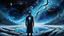 Placeholder: Melancholy, a solitary wanderer looking into the frozen cosmos, a vast galaxy growing from a crack in their chest while stars slowly escape into the darkness, surreal emotional symbolism, deep longing for something forever unreachable, blue-black color palette, ethereal light, breathtaking cosmic scenery, melancholic dream, masterpiece, highly detailed