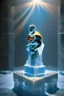 Placeholder: superman chess piece buildt of by yellow stones misty trending, depth of field, backlit, in bright lit ice wall labyrinth