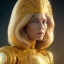 Placeholder: beautiful cosmic golden woman, long blond hair, nice smiling, magic glamour make up, delicate colors, beautiful glamour galactic golden dress, ultra sharp focus, 8k, unreal engine 5, extremely sharp detail, light effect, soft light atmosphere of a spaceship, smooth, full of details, face in front, complete vision of body