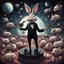 Placeholder: dark colours bugs bunny being a composer piano violin and is surrounded by swarm pig pig swinewasp swine pigpen pigsty on an diffrent planet cosmos lovecraft