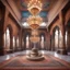 Placeholder: Hyper realistic detailed inside historical indian castle with chandeliers & ceiling paintings & glass work on pillars with beautiful carpet & water fountain