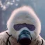 Placeholder: subject = (Yeti in a mask) background = (wildfires, mountains, fires, smoke, disaster)