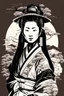 Placeholder: Japanese woman traditional samurai engraving ,vector logo style, line art, flat design , simple, high contrast, black and white