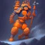 Placeholder: a warrior shaped like an orange fruit in full navy blue and orange battle armor, a highly detailed illustration, background of Inka jungle, realistic render, 8 k, micro detail, intricate, elegant, centered, digital painting, Artstation, smooth, sharp focus, illustration, artgerm, tomasz alen kopera, peter mohrbacher, donato giancola, joseph christian leyendecker, wlop, boris vallejo