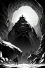 Placeholder: A beam shines in the middle of an immense and dark cave, greyscale