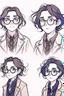 Placeholder: Drawing sketches of a character wearing round glasses inspired by the Demon Slayer anime