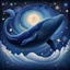 Placeholder: Create an image of a colossal, surreal whale dominating the foreground, blending into a starry night. The whale itself is a deep, cosmic blue with celestial bodies and stardust spiraling within it, suggesting a galaxy. It features intricate patterns and textures that reminisce the surface of a planet. The galaxy is alive with motion, reflecting the light of a super star (blue) that glimmers. The transition is seamless, symbolizing a cosmic fusion of whale and space, hinting at the vast and myste