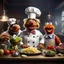 Placeholder: Friday's inspirational subject: The Muppets Swedish Chef cooking, the guests are other famous muppets. Animated, 3d , funny