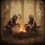 Placeholder: old zombie sitting near campfire, scary, steam punk, realistic, made in octane, cinematic, ultra-realistic, extremely detailed octane rendering, 8K, VRAY Super Real ar 2:3, dof photorealistic futuristic 50mm lens hard lighting dark gray tintype photograph, realistic lighting, sepia color