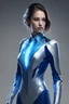 Placeholder: beautiful female in a suit is a sleek fusion of advanced technology and dynamic design. The color scheme incorporates shades of electric blue and silver. Embedded in the suit are quantum emitters that enhance her temporal abilities, The suit's surface emits a subtle luminescence as she accelerates