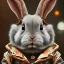 Placeholder: steampunk rabbit, extremely detailed, UHD, 8k,The close-up camera effect,sharp focus,perfect, background forest,position,hyperphotorealistic