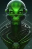 Placeholder: green alien, head, evil,black eyes, weapons, blood, 8k, finely detailed, photo realistic, HR Giger style