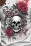 Placeholder: t-Shirt design, print on white shirt, skull with flowers, text, grafic design