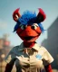 Placeholder: hybrid character, waitress sexy woman with monster muppet mask that covers her entire head, short shirt, tray, beer, old school tattoo, retro style, Sesame Street style, hot, smooth, unreal engine 5, god lights, ray tracing, RTX, lumen lighting, ultra detail, volumetric lighting, 3d.