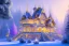 Placeholder: a magical crystal snow bleu gold house in the woods, white swanns,pink vertical, blue lake,sharp, vines, candlelit, endor, ornate, elegant, highly detailed, artstation, concept art, smooth, sharp focus, illustration, 8k, splash art, wallpaper, key visual