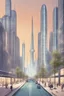 Placeholder: "Imagine a city 100 years from now. The buildings are sleek and towering, made of glass and steel, with lights that change color based on the time of day. Robots and self-driving cars move smoothly along the streets. In the distance, a clean energy source, like a solar farm or wind turbines, is visible on the horizon. The city is filled with green spaces, and people are using advanced technology to work