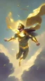 Placeholder: hero with golden clothes flying through the sky