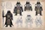 Placeholder: ConceptSheet blueprint [Jawa dwarf by Hans Ruedi Giger]: Star Wars Jawas aligned EDC unpacked equipment for the dunes and trade