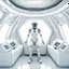 Placeholder: Hyper realistic glossy cyborg cybernetic pilot inside a white and grey futuristic spaceship surrounded by white glossy minimalist walls control panels in the white background in the style of Laura Greenan, white color scheme in the style of 3D, octane render, 8k, ray-tracing, blender, hyper-detailed