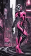 Placeholder: A close picture to Mix between gwenpool and symbiote, symbiote venom with transformers, high details machine, pink and black custom, intricate details, highly detailedin in solo leveling shadow art style