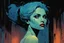 Placeholder: create a hardened, vampire girl, finely defined facial features, tending bar in a seedy Soho jazz club, in the comic book art style of Mike Mignola, Bill Sienkiewicz and Jean Giraud Moebius, , highly detailed, grainy, gritty textures, , dramatic natural lighting