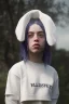 Placeholder: Billie Eilish, underpants, white socks, pale skin, high detail, realistic, 8k, not to be distinguished from a photo