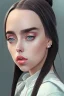 Placeholder: Billie Eilish, sitting on a chair, Black Short Dress, high detail, realistic