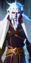 Placeholder: Dungeons and dragons character, wizard elf male, high detail, High definition, long white hair, wizard robe, joyful face, fur coat