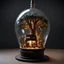 Placeholder: Create 3D art. Details: realistic, a miniature diorama work inside a light bulb, a house of resident of the Livingston, Zambia. Baobab trees, Palm trees, Elephants, black background emphasize the bulb. The photo looks very clear. Diorama work inside a light bulb (Recreated)
