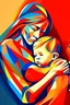 Placeholder: Mother holds her son , abstract style