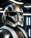 Placeholder: star wars bald male corellian pilot wearing pearlescent black and gunmetal grey First Order special forces armor and helmet with gold trim inside the jedi temple, centered head and shoulders portrait, hyperdetailed, dynamic lighting, hyperdetailed background, 8k resolution, volumetric lighting, light skin, fully symmetric details